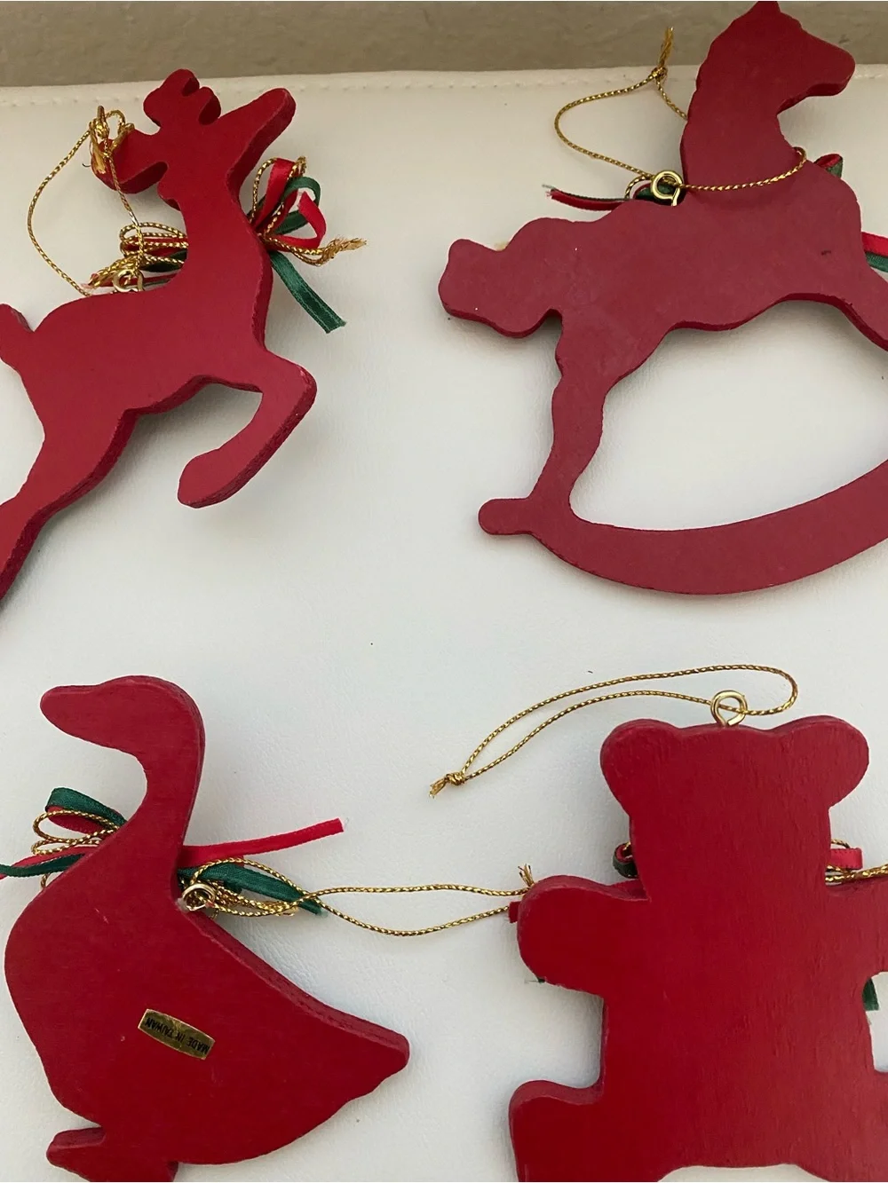 Vintage Wooden Christmas Ornaments Plaid Tartan Set of 4 Bear Reindeer Horse 4”H
